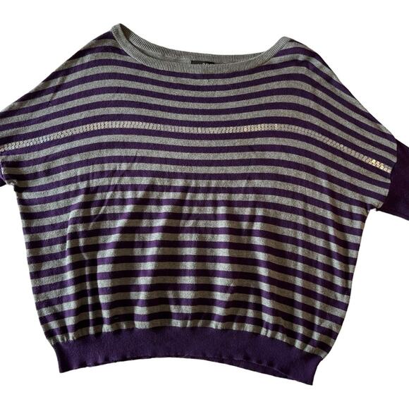 A.N.A. Purple Lightweight Striped Purple Gray Sequins Sweater Large - Picture 5 of 14
